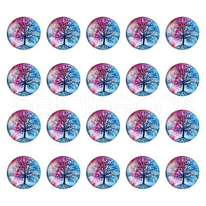 Half Round/Dome Tree Pattern Glass Flatback Cabochons for DIY Projects GGLA-YW0001-14B-1