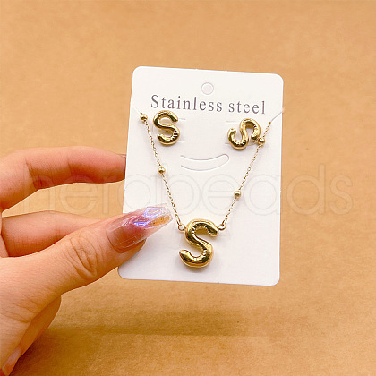 304 Stainless Steel Pendant Necklaces & Stud Earrings Sets FS-WGEB5F1-19-1