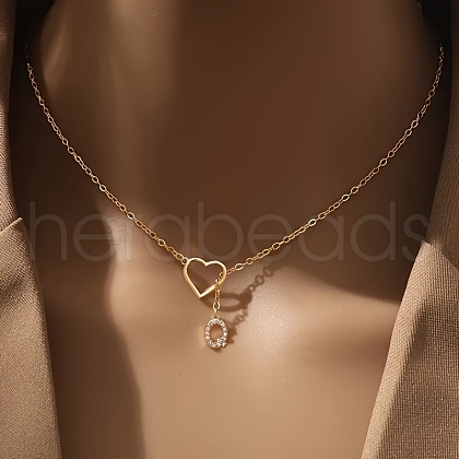 Heart Letter Brass Micro Pave Clear Cubic Zirconia Initial Lariat Necklaces FS-WG6D374-17-1
