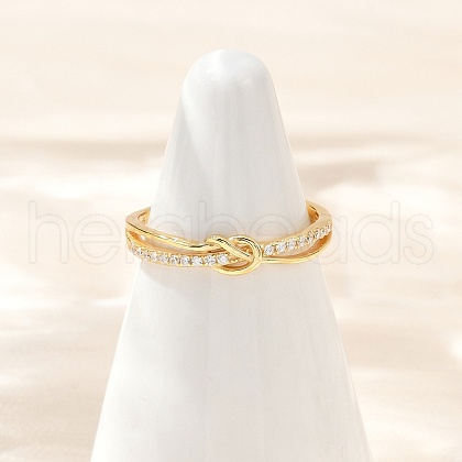 925 Sterling Silver Micro Pave Clear Cubic Zirconia Adjustable Finger Rings for Women RJEW-G351-01G-1