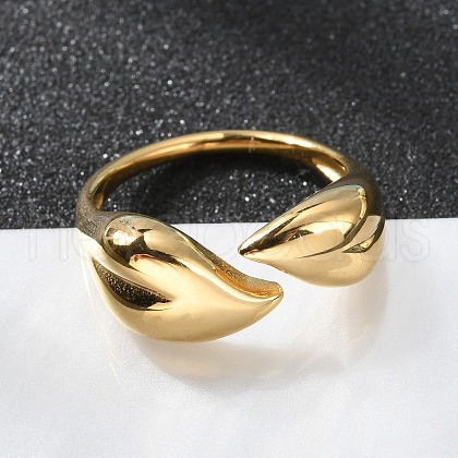 Ion Plating(IP) 304 Stainless Steel Leaf Open Cuff Rings for Women RJEW-G319-02G-1