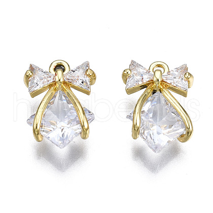 Brass Inlaid Clear Cubic Zirconia Pendants ZIRC-S069-010G-1