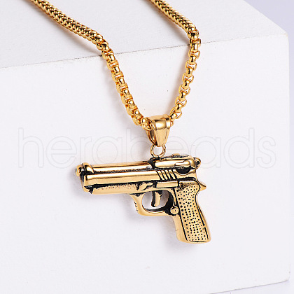 Punk Hip-hop Stainless Steel Pistol Shaped Pendant Necklaces for Men SS2788-2-1