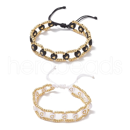 2Pcs 2 Colors Glass Seed Braided Bead Bracelets BJEW-JB10360-1