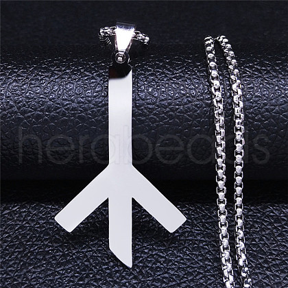 304 Stainless Steel Death Rune Symbol Pendant Necklaces NJEW-H065-18P-1
