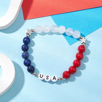 Natural Dyed Mashan Jade & Lapis Lazuli & Quartz Crystal Round Bead Stretch Bracelets for Women Men BJEW-TA00596-1