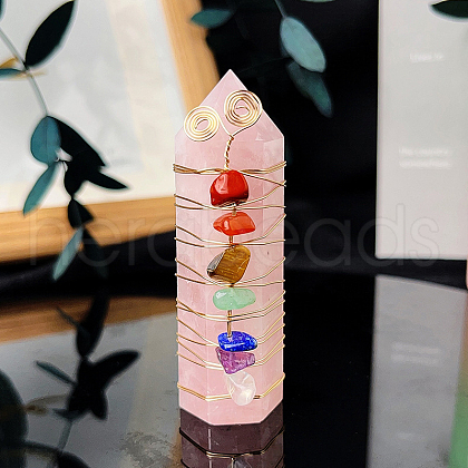 Chakra Natural Rose Quartz Pointed Prism Bar Home Display Decorations G-PW0007-110C-1