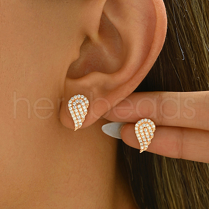 Brass Pave Clear Cubic Zirconia Wing Stud Earrings OI9849-1