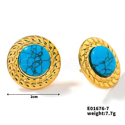 Cute Flat Round Synthetic Turquoise Stud Earrings for Summer DG6312-7-1