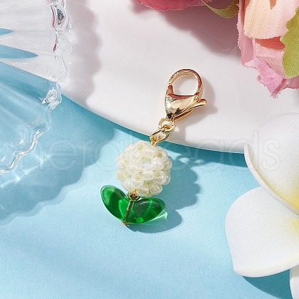 Flower Glass Seed Beads Beaded Pendant Decorations HJEW-MZ00195-01-1
