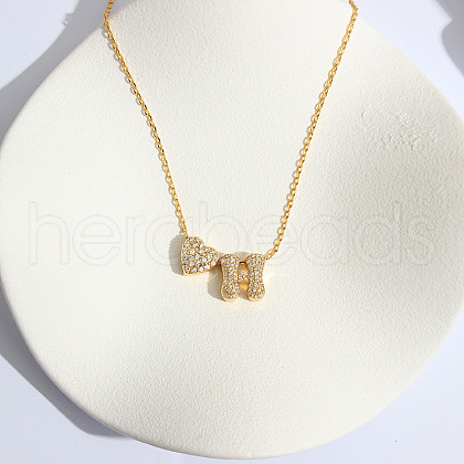 Heart Initial Brass Micro Pave Clear Cubic Zirconia Pendant Necklaces FS-WG89C2E-08-1