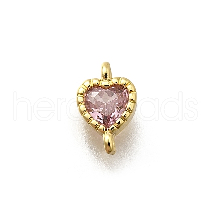 Heart Brass Cubic Zirconia Connector Charms KK-P295-34G-02-1