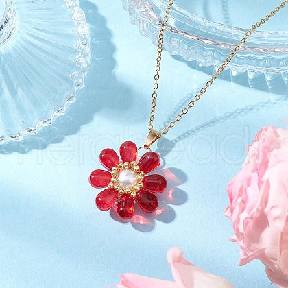 Glass & Glass Pearl Beads Pendants Necklaces for Women NJEW-MZ00106-06-1