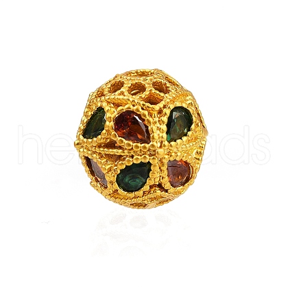 Hollow Rack Plating Brass Colorful Cubic Zirconia Beads KK-L236-14G-1