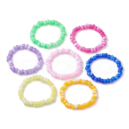 7Pcs 7 Colors Two Tone Rondelle Acrylic Beaded Stretch Bracelets for Women BJEW-JB10237-1