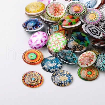  Printed Glass Cabochons GGLA-PH0004-11-1