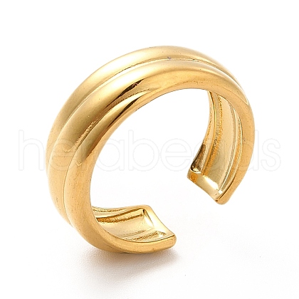 Ion Plating(IP) 304 Stainless Steel Grooved Open Cuff Ring for Women RJEW-F131-14G-1