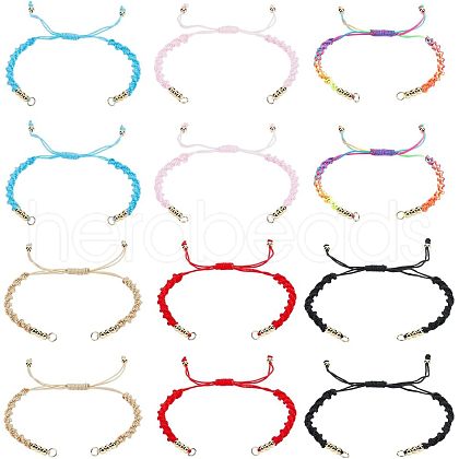  12Pcs 6 Colors Half Finished Braided Nylon Thread Bracelets AJEW-NB0003-62-1