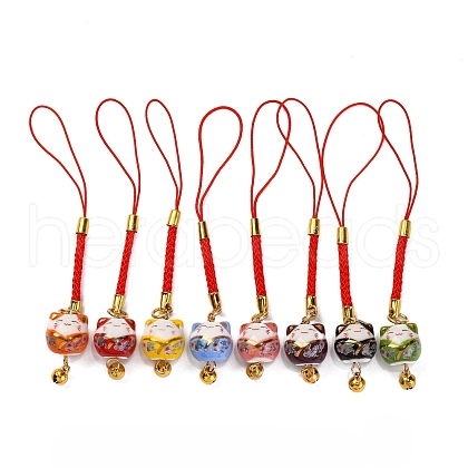 Porcelain Fortune Cat Pendant Decoration HJEW-G027-01-1
