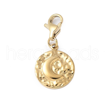 304 Stainless Steel Flat Round with Moon Pendant Decoration STAS-S165-11G-1