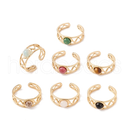 Natural Gemstone Half Round Open Cuff Ring RJEW-B039-04G-1