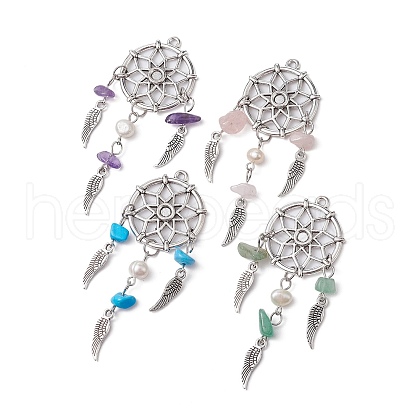4Pcs 4 Styles Natural Mixed Stone Chip Big Pendants PALLOY-JF02296-S-1