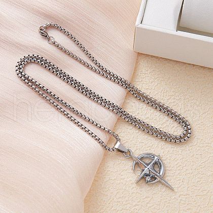 Star Moon Stainless Steel Crystal Rhinestone Pendant Necklaces FS-WGC8607-01-1
