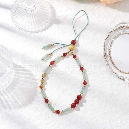 Natural Carnelian & Peacock Green Agate Mobile Straps HJEW-JM03425-03-1