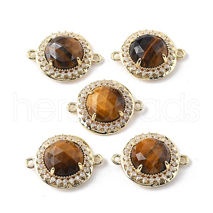 Natural Tiger Eye Faceted Connector Charms G-H323-03G-09-1