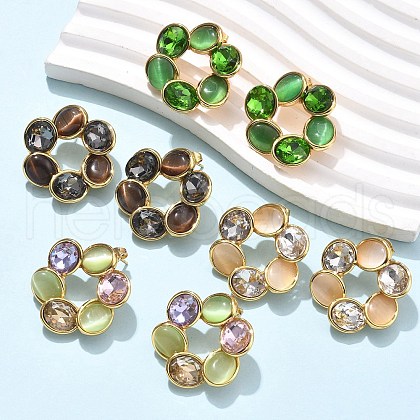 Flower 304 Stainless Steel Stud Earrings EJEW-C142-09G-1