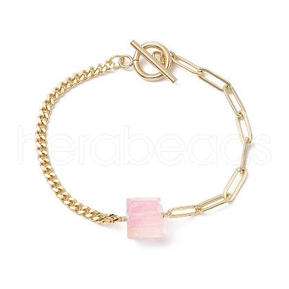 Electroplated Hexagon Prism Natural Quartz Link Bracelets BJEW-JB10753-04-1