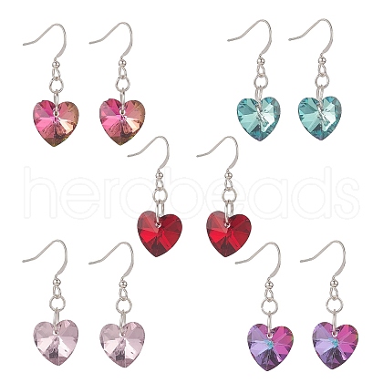 Electroplated Glass Heart Pendant Dangle Earrings EJEW-JE05161-1