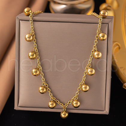 304 Stainless Steel Round Ball Tassel Cable Chain Necklaces for Women NJEW-C088-02G-1