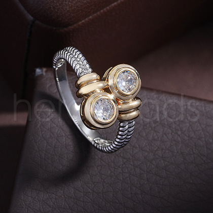 Flat Round Brass Micro Pave Clear Cubic Zirconia Finger Rings for Women FS-WGBC030-04-1