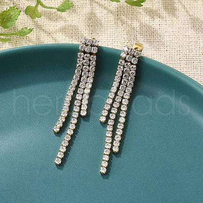 304 Stainless Steel Clear Cubic Zirconia Tassel Stud Earrings EJEW-Z094-01E-G-1