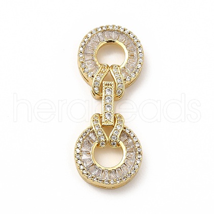 Rack Plating Brass Pave Clear Cubic Zirconia Fold Over Clasps KK-G458-05G-1