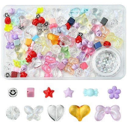 106Pcs 11 Styles Transparent Mixed Colors Acrylic Beads with Strong Stretchy Beading Elastic Thread OACR-FS0001-60-1