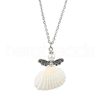 Natural Shell Fairy Pendant Necklace NJEW-JN04611-1