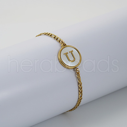 Flat Round with Letter Pattern 304 Stainless Steel Link Bracelets FS-WG4692B-35-1