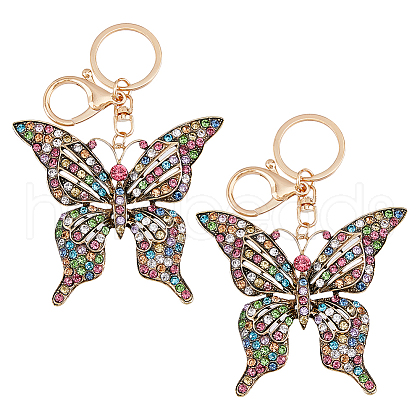 HOBBIESAY 2Pcs Colorful Rhinestones Hollow Butterfly Alloy Pendant Keychain KEYC-HY0001-14-1