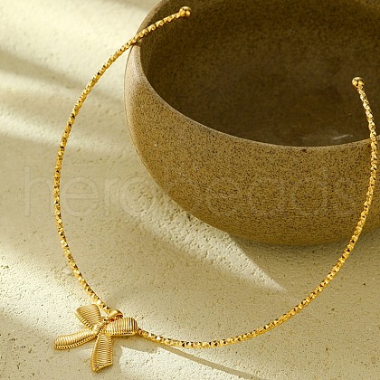 304 Stainless Steel Bowknot Pendant Open Choker Necklaces for Women NJEW-Z046-06G-02-1