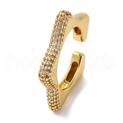 Rack Plating Star Brass Cubic Zirconia Open Cuff Rings for Women RJEW-S242-02G-C-1