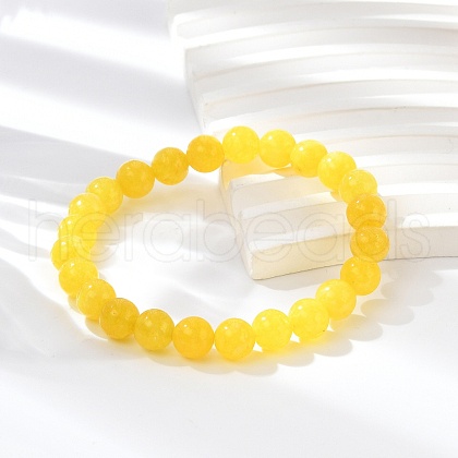 Natural Yellow Jade Bead Stretch Bracelets BJEW-K212-B-038-1