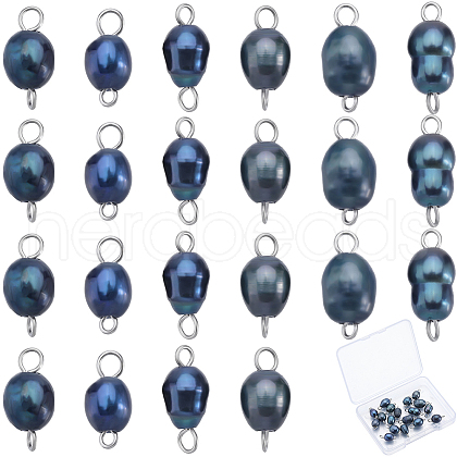 Natural Cultured Freshwater Pearl Potato Connector Charms PALLOY-SC00019-1