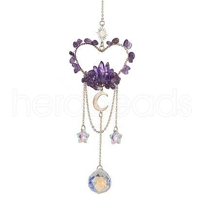 Natural Amethyst Chip Beads with Brass Finding Pendant Decorations HJEW-JM01815-03-1