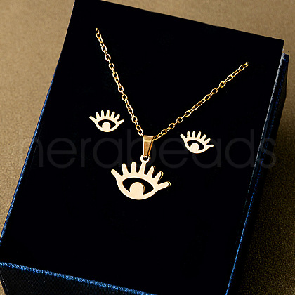 304 Stainless Steel Pendant Necklaces & Stud Earrings Sets WG82A44-03-1