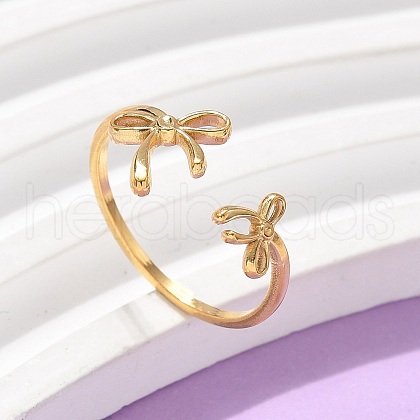 304 Stainless Steel Bowknot Cuff Rings RJEW-H246-01G-01-1