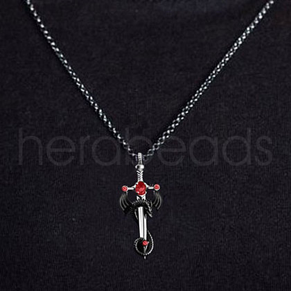 Alloy & 201 Stainless Steel & Rhinestone Dinosaur Wrapped Sword Pendant Necklaces for Men FS-WGFE8C1-02-1