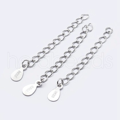 925 Sterling Silver End with Extender Chains and Teardrop Charms STER-F036-26S-48mm-1