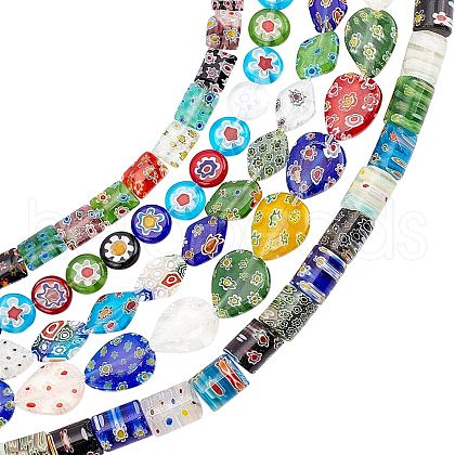 Olycraft 5 Strands 5 Style Rectangle Handmade Millefiori Glass Beads Strands LK-OC0001-10-1